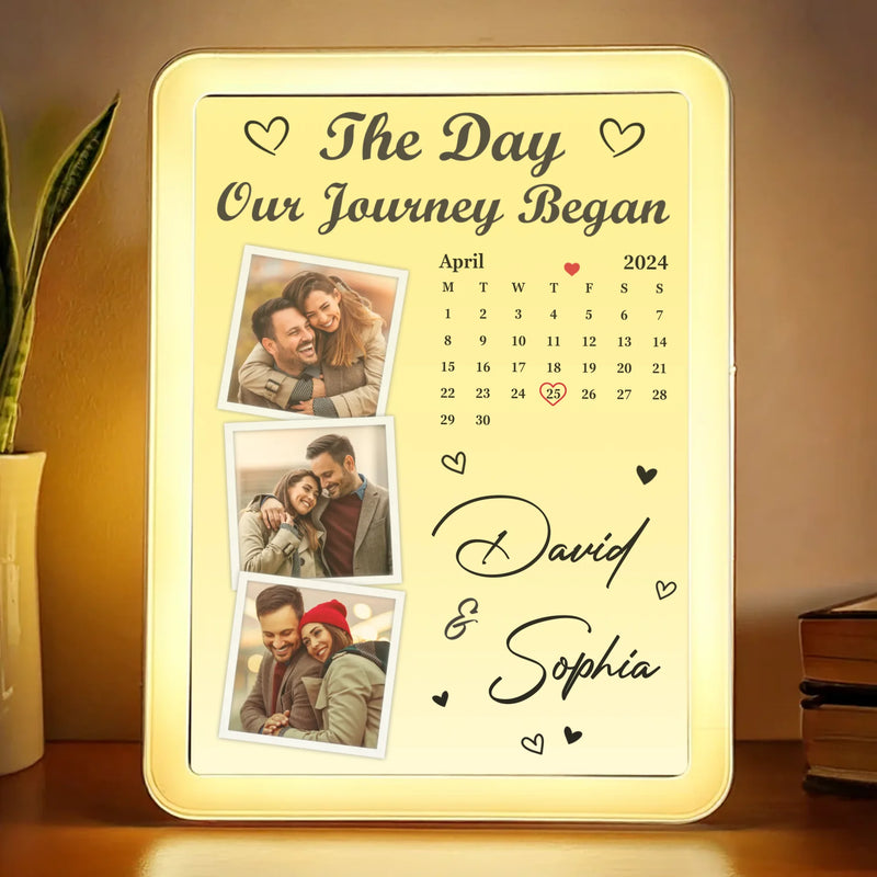 Custom Photo A Date To Remember, A Love To Cherish - Couple Personalized Custom LED Mirror Frame Lamp - Gift For Husband Wife, Anniversary