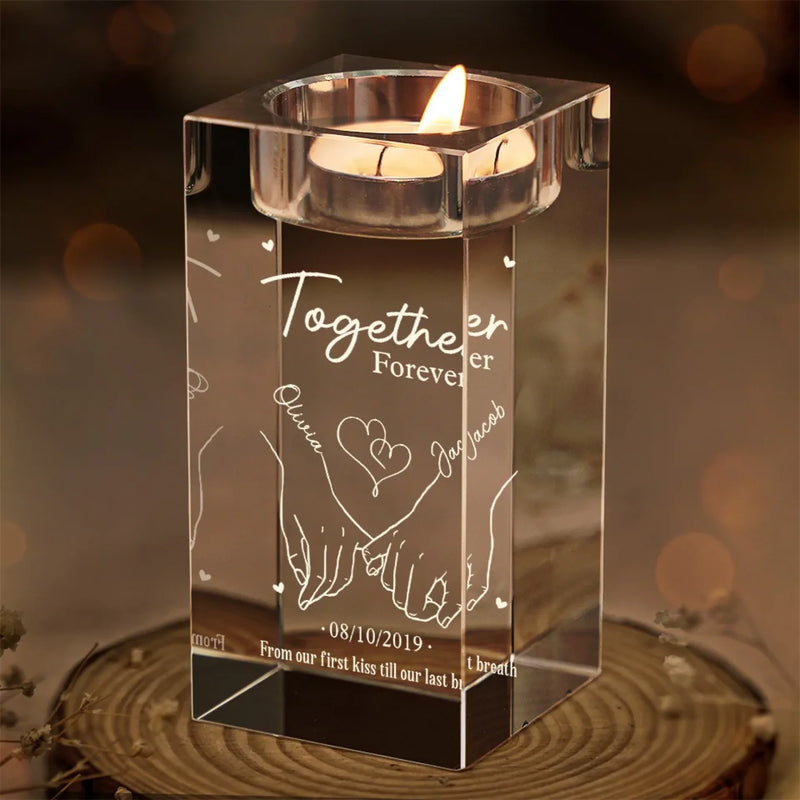 From Our First Kiss Till Our Last Breath - Couple Personalized Custom 3D Crystal Photo Laser Engraved, Crystal Candle Holder - Gift For Husband Wife, Anniversary