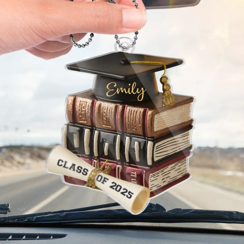 Wisdom Grows Page By Page - Family Personalized Custom Car Ornament - Acrylic Custom Shaped - Graduation Gift For Family Members, Siblings, Brothers, Sisters