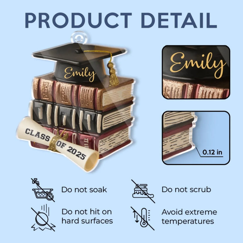 Wisdom Grows Page By Page - Family Personalized Custom Car Ornament - Acrylic Custom Shaped - Graduation Gift For Family Members, Siblings, Brothers, Sisters