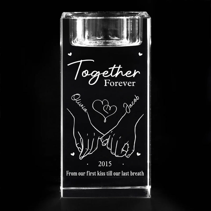 From Our First Kiss Till Our Last Breath - Couple Personalized Custom 3D Crystal Photo Laser Engraved, Crystal Candle Holder - Gift For Husband Wife, Anniversary