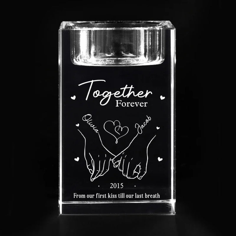 From Our First Kiss Till Our Last Breath - Couple Personalized Custom 3D Crystal Photo Laser Engraved, Crystal Candle Holder - Gift For Husband Wife, Anniversary