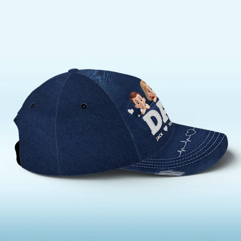 My Hero, My Heartbeat - Family Personalized Custom Hat, All Over Print Classic Cap - Father's Day, Gift For Dad, Grandpa
