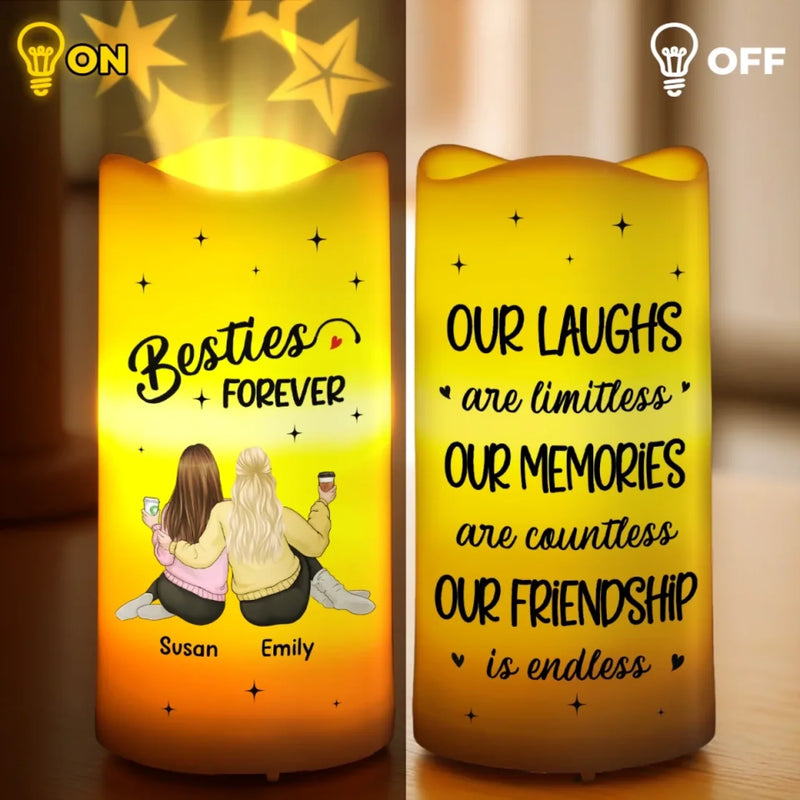 Laughing Together, Always Together - Bestie Personalized Custom LED Projection Flameless Candle - Gift For Best Friends, BFF, Sisters