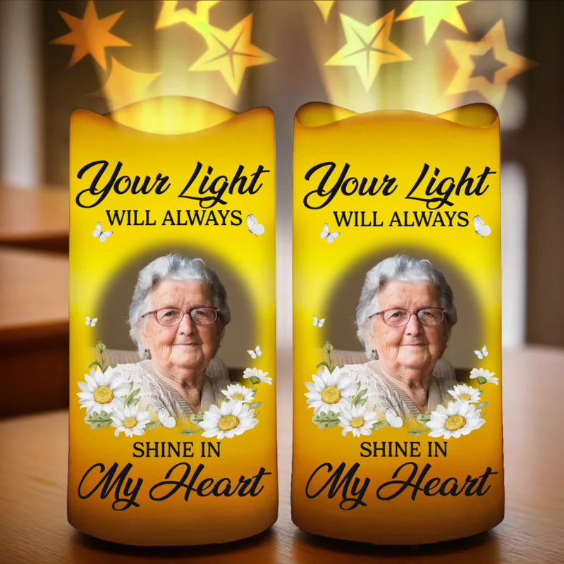 Custom Photo When You Miss Me, Look At The Stars - Memorial Personalized Custom LED Projection Flameless Candle - Sympathy Gift For Family Members