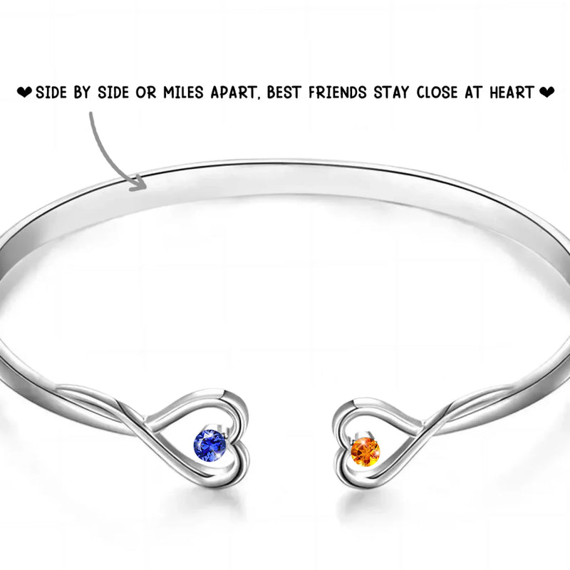 Besties For Life - Bestie Personalized Custom Engraved Infinity Heart Bangle With Birthstones - Gift For Best Friends, BFF, Sisters