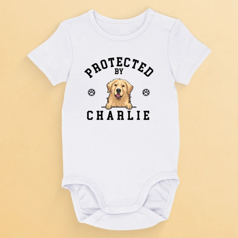 Custom Baby Onesie - Personalized Baby Shower, Gender Reveal Gifts For New Moms, New Dads, New Parents, Dog Cat Lovers - Guarded By My Dog