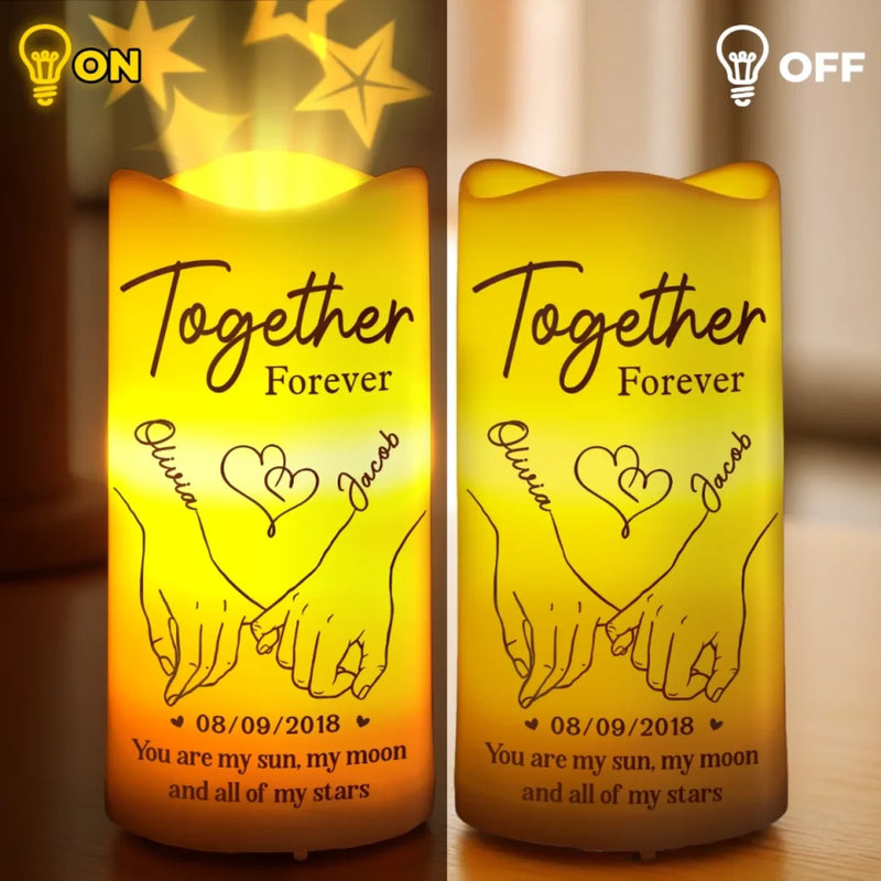 Our Love, Forever And Always - Couple Personalized Custom LED Projection Flameless Candle - Gift For Husband Wife, Anniversary