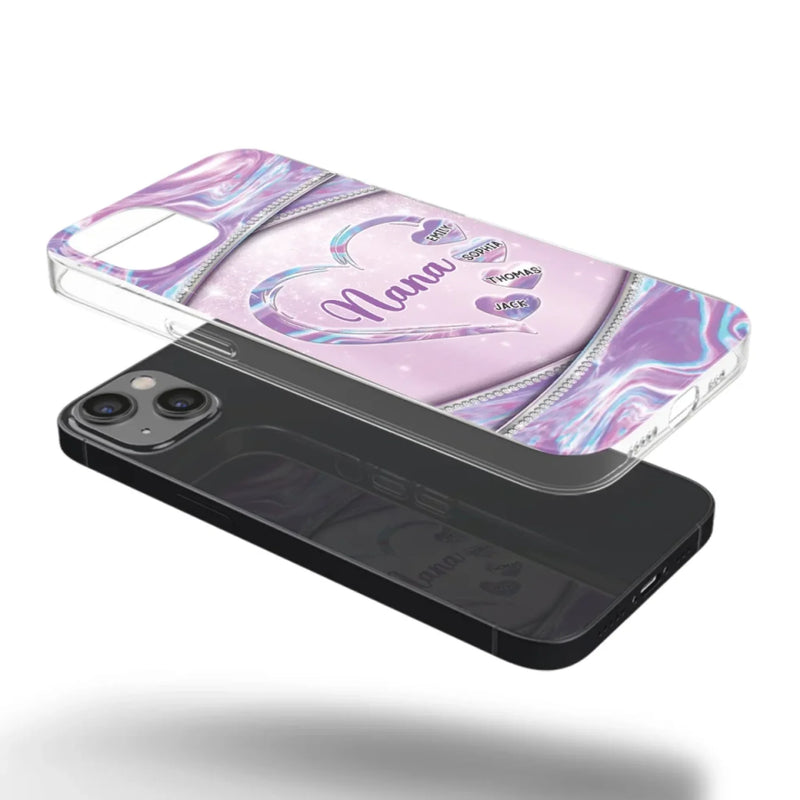Nana’s Heart, Filled With Love - Family Personalized Custom Clear Phone Case - Mother's Day Gift For Mom, Grandma