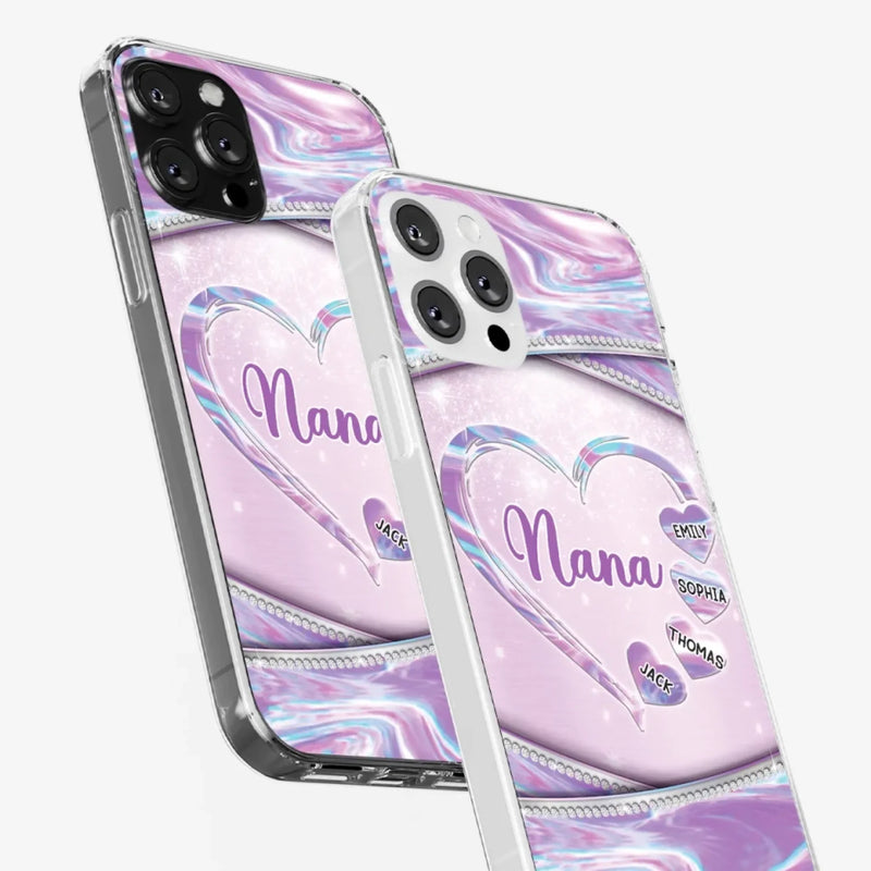 Nana’s Heart, Filled With Love - Family Personalized Custom Clear Phone Case - Mother's Day Gift For Mom, Grandma