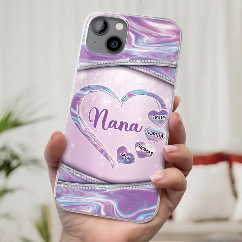 Nana’s Heart, Filled With Love - Family Personalized Custom Clear Phone Case - Mother's Day Gift For Mom, Grandma