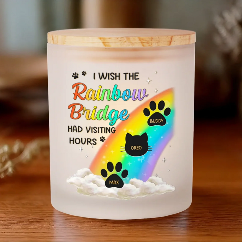 I Wish The Rainbow Bridge Had Visiting Hours - Memorial Personalized Custom Printed Glass Jar With LED Candle - Sympathy Gift For Pet Owners, Pet Lovers