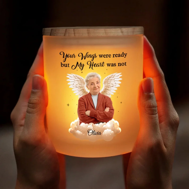 Custom Photo Your Light Will Always Shine In My Heart - Memorial Personalized Custom Printed Glass Jar With LED Candle - Sympathy Gift For Family Members