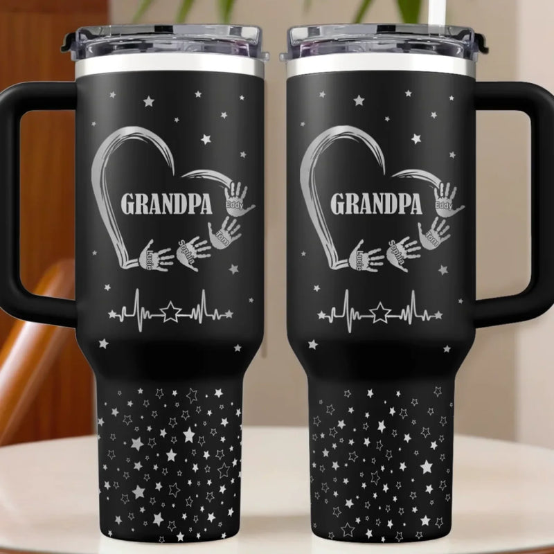 The Heart Of Our Family - Family Personalized Custom Engraved 40oz Tumbler With Handle - Father's Day, Gift For Dad, Grandpa