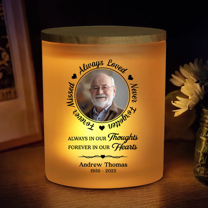 Custom Photo Shining Bright In My Heart, Always - Memorial Personalized Custom Printed Glass Jar With LED Candle - Sympathy Gift For Family Members