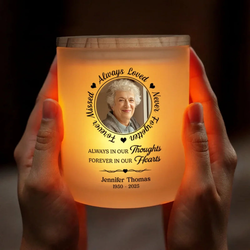 Custom Photo Shining Bright In My Heart, Always - Memorial Personalized Custom Printed Glass Jar With LED Candle - Sympathy Gift For Family Members