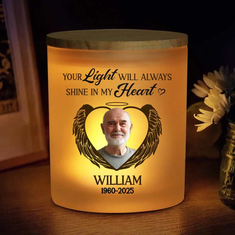 Custom Photo A Beautiful Soul, A Forever Glow - Memorial Personalized Custom Printed Glass Jar With LED Candle - Sympathy Gift For Family Members