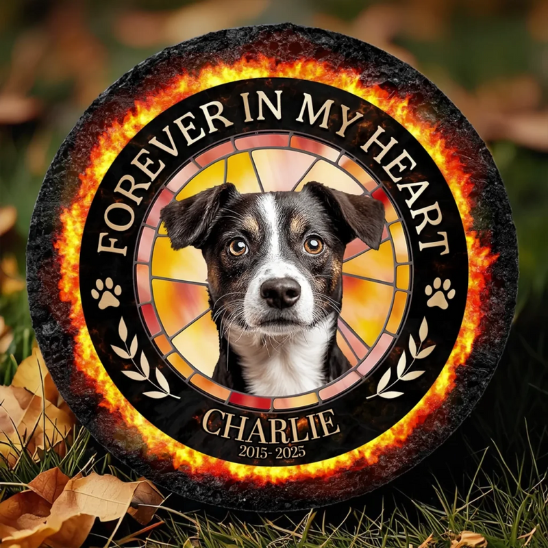 Custom Photo Forever My Fur Angel - Memorial Personalized Custom Round Shaped Stone With Stand - Sympathy Gift For Pet Owners, Pet Lovers
