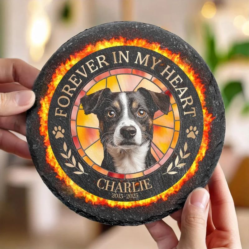 Custom Photo Forever My Fur Angel - Memorial Personalized Custom Round Shaped Stone With Stand - Sympathy Gift For Pet Owners, Pet Lovers