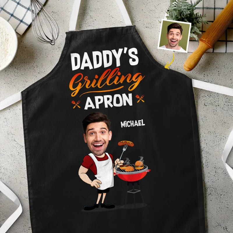 Custom Photo Hot Grill, Cool Dad - Family Personalized Custom Apron - Father's Day, Gift For Dad, Grandpa