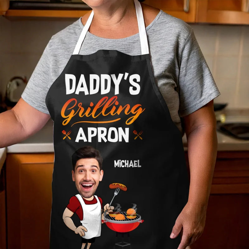 Custom Photo Hot Grill, Cool Dad - Family Personalized Custom Apron - Father's Day, Gift For Dad, Grandpa