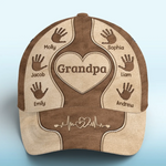 Custom Name Grandpa Heart Handprint Gifts - Personalized Classic Cap