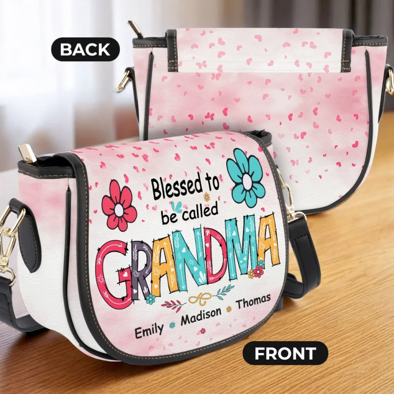 Happiness Is Being Called Grandma - Family Personalized Custom Leather Saddle Bag - Mother's Day, Gift For Mom, Grandma