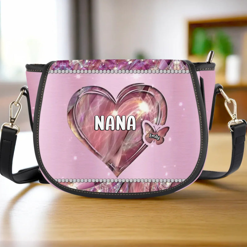 Grandma’s Love Makes Every Moment Magical - Family Personalized Custom Leather Saddle Bag - Mother's Day, Gift For Mom, Grandma