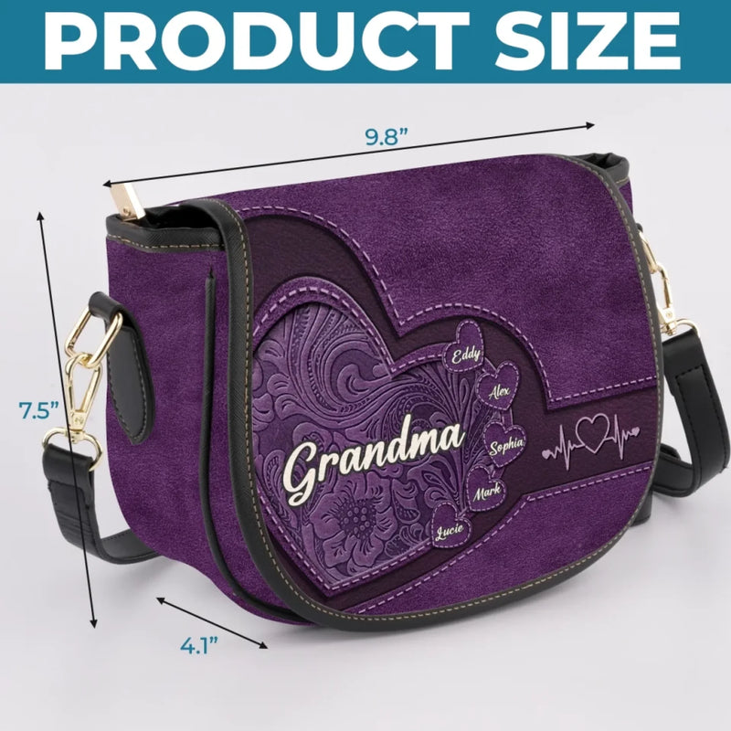 Custom Name Grandma Gifts for Grandmother - Personalized Leather Saddle Bag