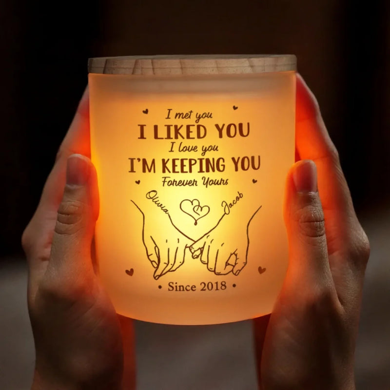 Custom Couple Love Anniversary Gift - Personalized Glass Jar with LED Candle