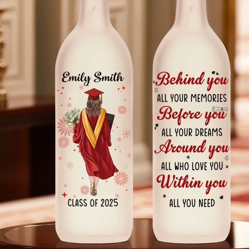 Dream Big, Graduate Bigger - Family Personalized Custom Bottle Lamp - Graduation Gift For Family Members, Siblings, Brothers, Sisters