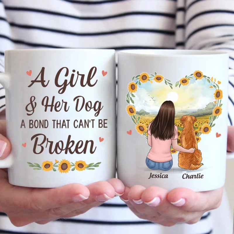 Custom Name Girl and Her Dog Gifts - Personalized Mugs