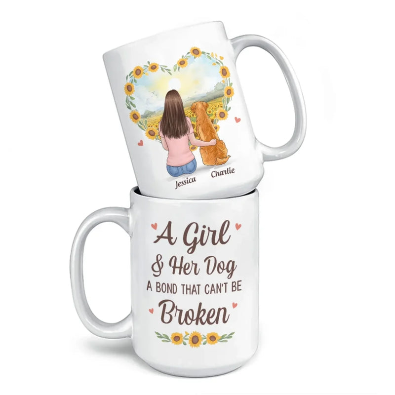 Custom Name Girl and Her Dog Gifts - Personalized Mugs