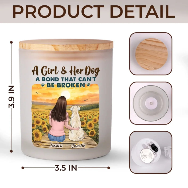 Custom Name Girl and Her Dog Gifts - Personalized Glass Jar with LED Candle