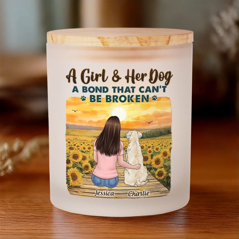 Custom Name Girl and Her Dog Gifts - Personalized Glass Jar with LED Candle