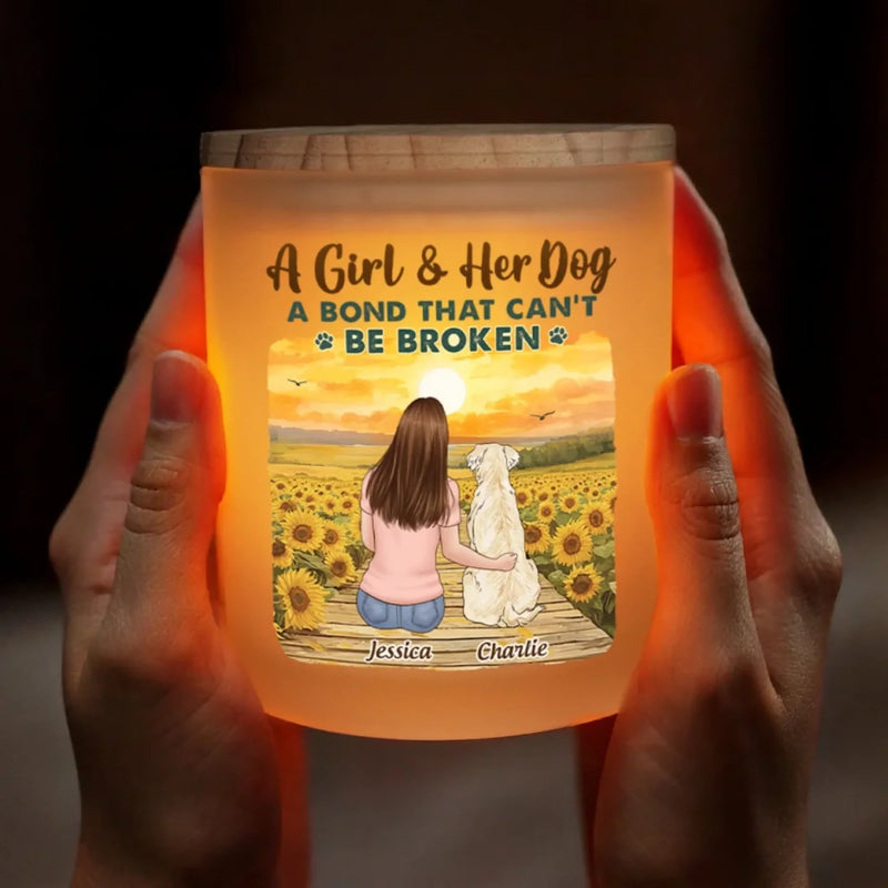 Custom Name Girl and Her Dog Gifts - Personalized Glass Jar with LED Candle