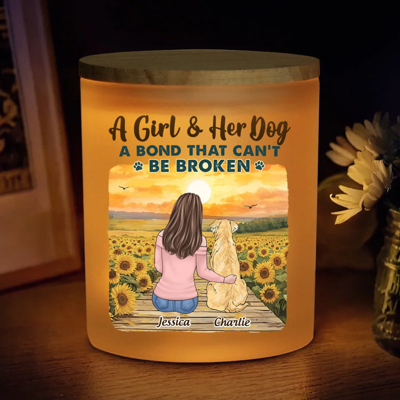Custom Name Girl and Her Dog Gifts - Personalized Glass Jar with LED Candle