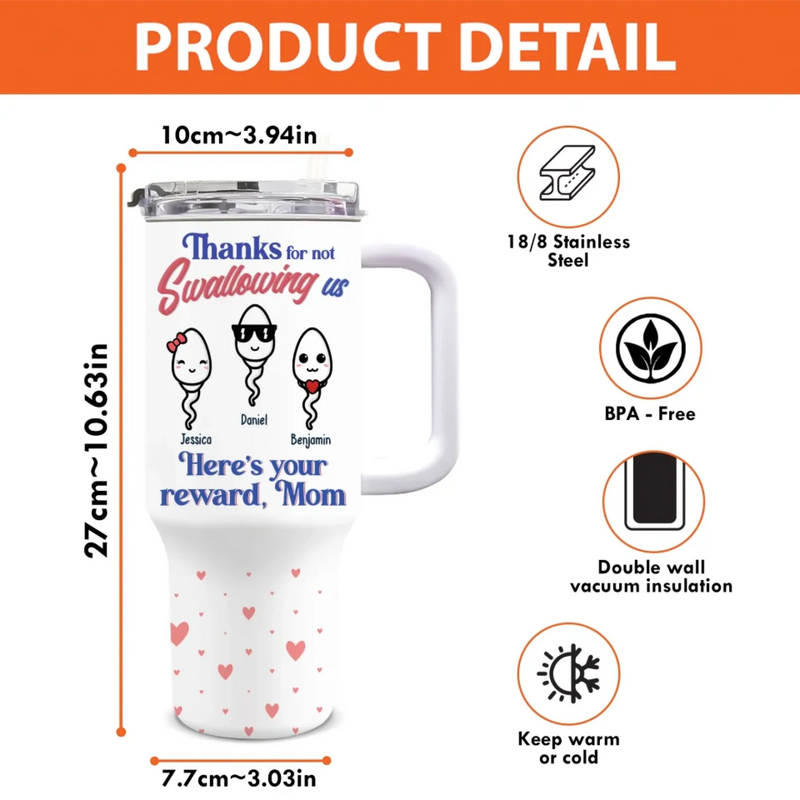 Your Reward For Great Decision-Making - Family Personalized Custom 40 Oz Stainless Steel Tumbler With Handle - Mother's Day, Gift For Mom