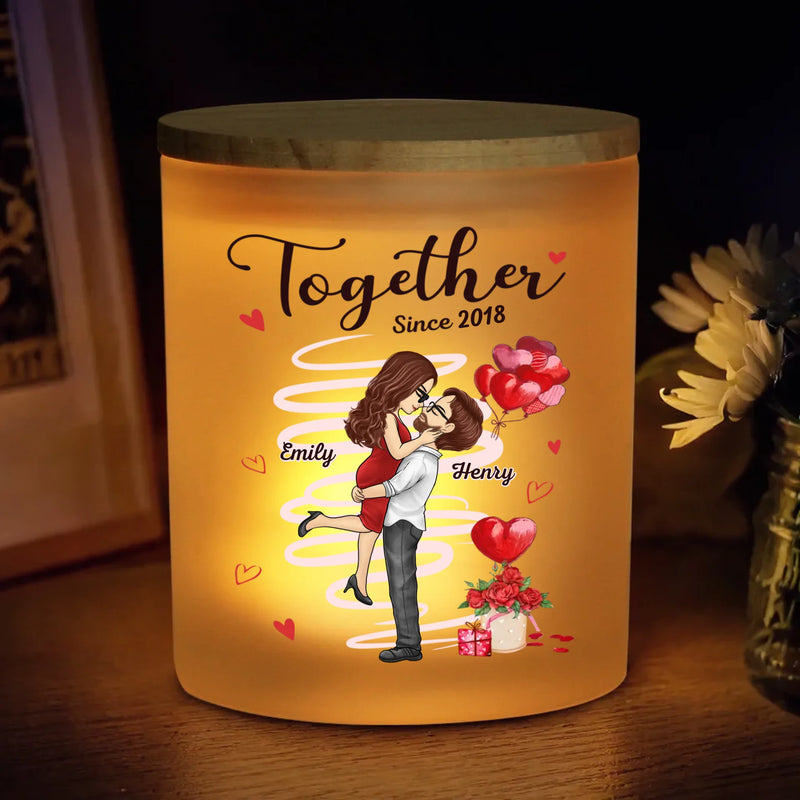 Custom Name Anniversary Gifts for Couples - Personalized Glass Jar with LED Candle