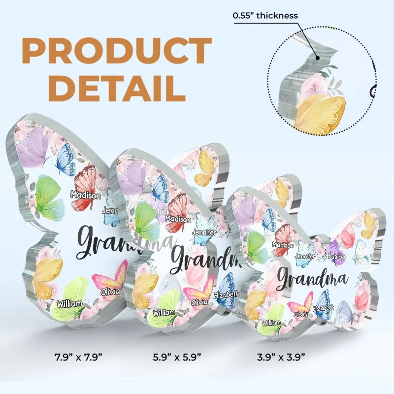 Love Grows Wings In A Grandma’s Heart - Family Personalized Custom Butterfly Shaped Acrylic Plaque - Mother's Day, Gift For Mom, Grandma
