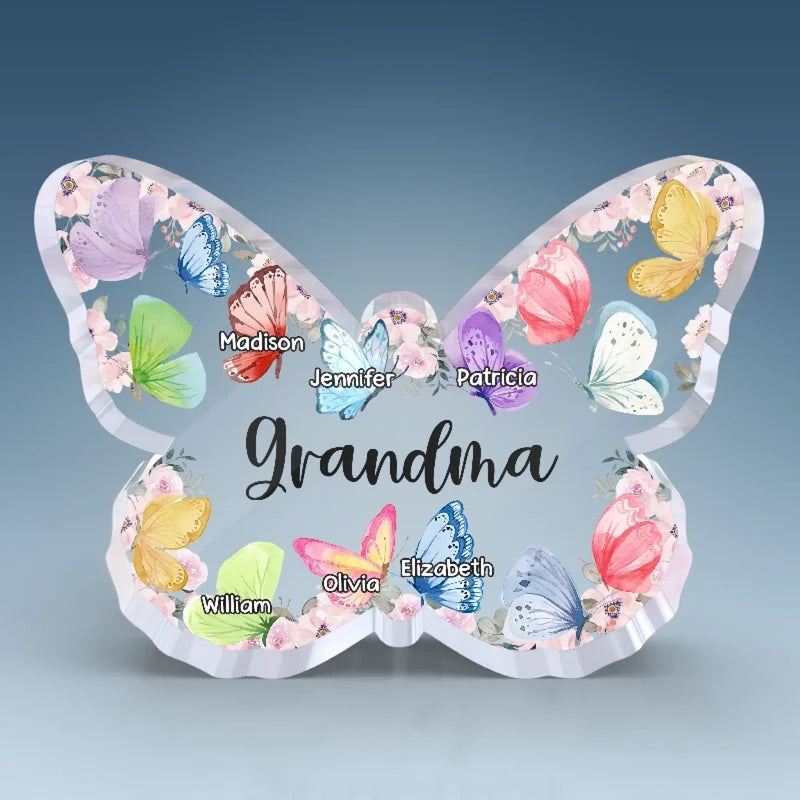 Love Grows Wings In A Grandma’s Heart - Family Personalized Custom Butterfly Shaped Acrylic Plaque - Mother's Day, Gift For Mom, Grandma