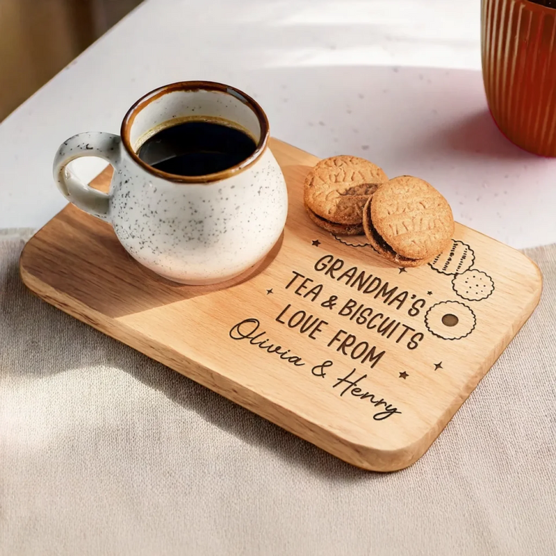 A Sip Of Love, A Bite Of Joy - Family Personalized Custom Engraved Wooden Tea & Snack Board - Mother's Day, Gift For Mom, Grandma