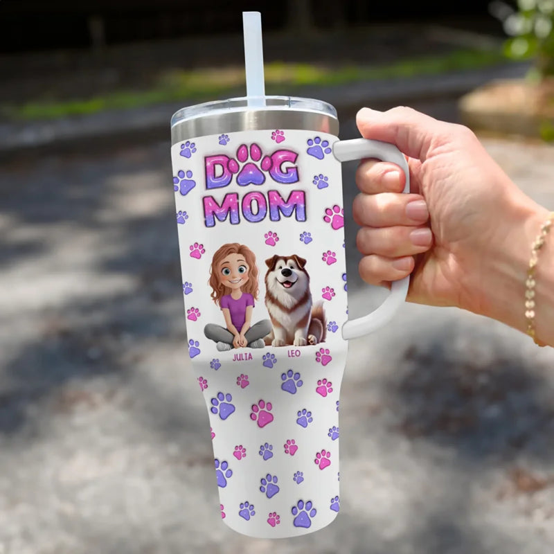 My Heart Belongs To A Fur Baby - Dog & Cat Personalized Custom 3D Inflated Effect Printed 40 Oz Stainless Steel Tumbler With Handle - Gift For Pet Owners, Pet Lovers