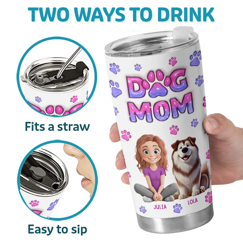 Furry Friends, Full Heart - Dog & Cat Personalized Custom 3D Inflated Effect Printed Tumbler - Gift For Pet Owners, Pet Lovers