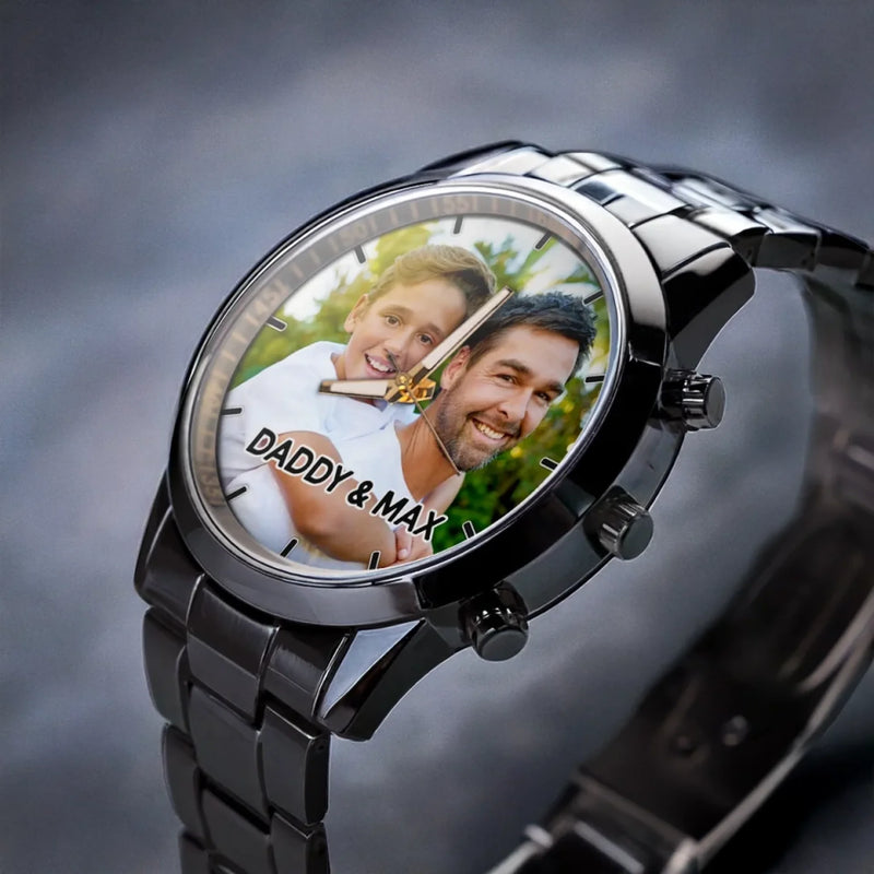 Custom Photo Time Moves, Memories Remain - Family Personalized Custom Men's Watch - Father's Day, Gift For Dad, Grandpa