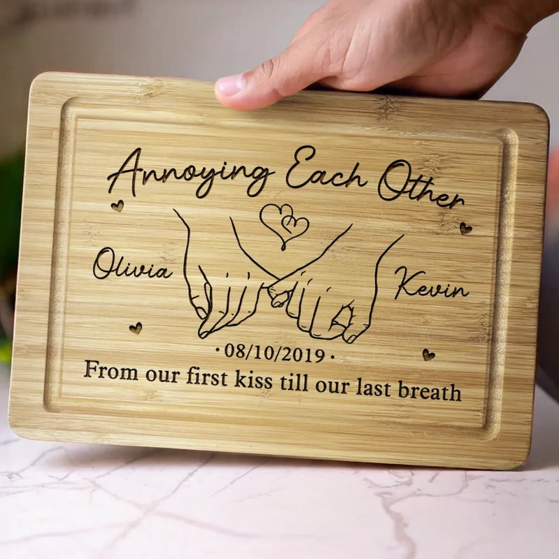 Made With Love, Served With Laughter - Couple Personalized Custom Engraved Wooden Cutting Board - Gift For Husband Wife, Anniversary