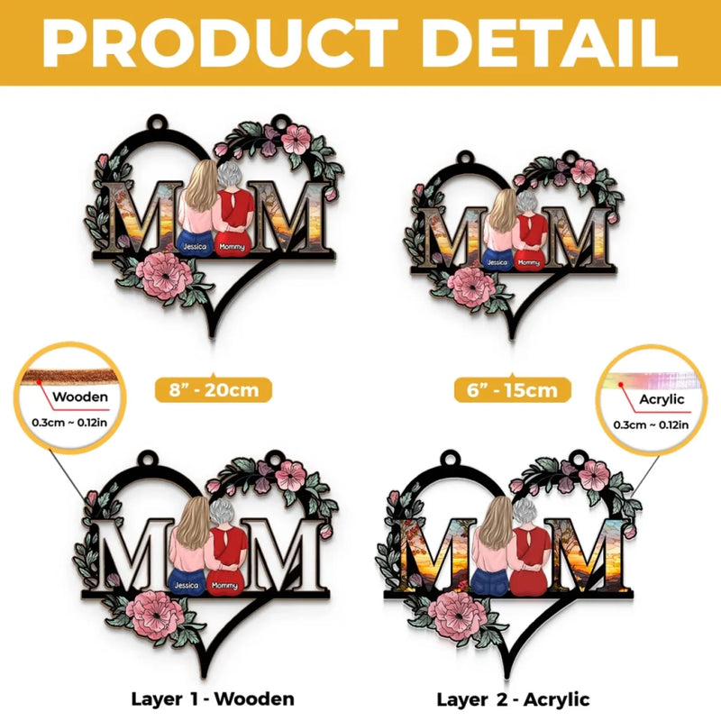 Mom, Forever In My Heart - Family Personalized Window Hanging Suncatcher Ornament - Mother's Day, Gift For Mom, Daughter