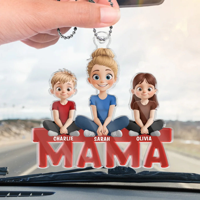 Our Hearts Belong To You, Mama - Family Personalized Custom Car Ornament - Acrylic Custom Shaped - Mother's Day, Gift For Mom, Grandma