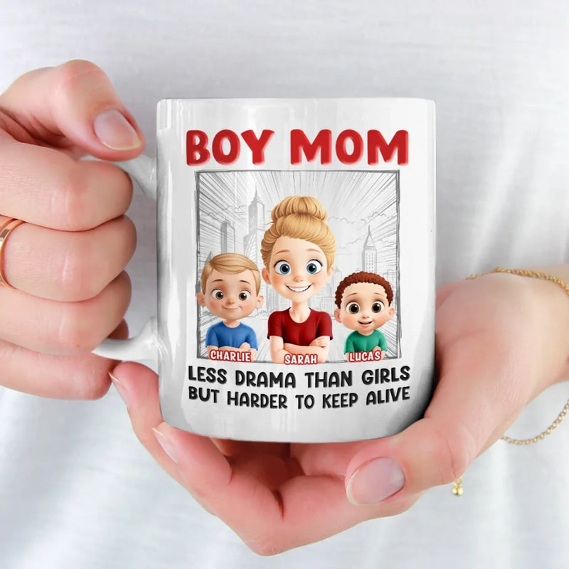 Raising Boys, Surviving Chaos - Family Personalized Custom Mug - Mother's Day, Gift For Mom, Son