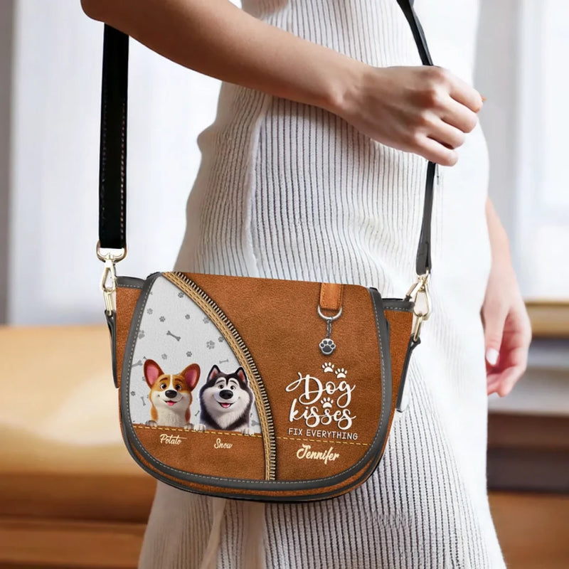 Custom Name Dog Lover Gifts - Personalized Leather Saddle Bag